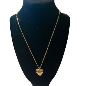 Avon Loving Heart golstone/simulated Ruby Pendant Necklace NIB 1990